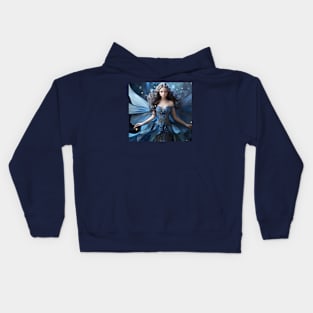 Enchanting Fairy with Blue Eyes and Flowing Dress Kids Hoodie